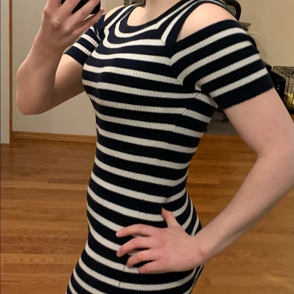 Navy-Blue and White Striped Dress. - Picture 2 of 5